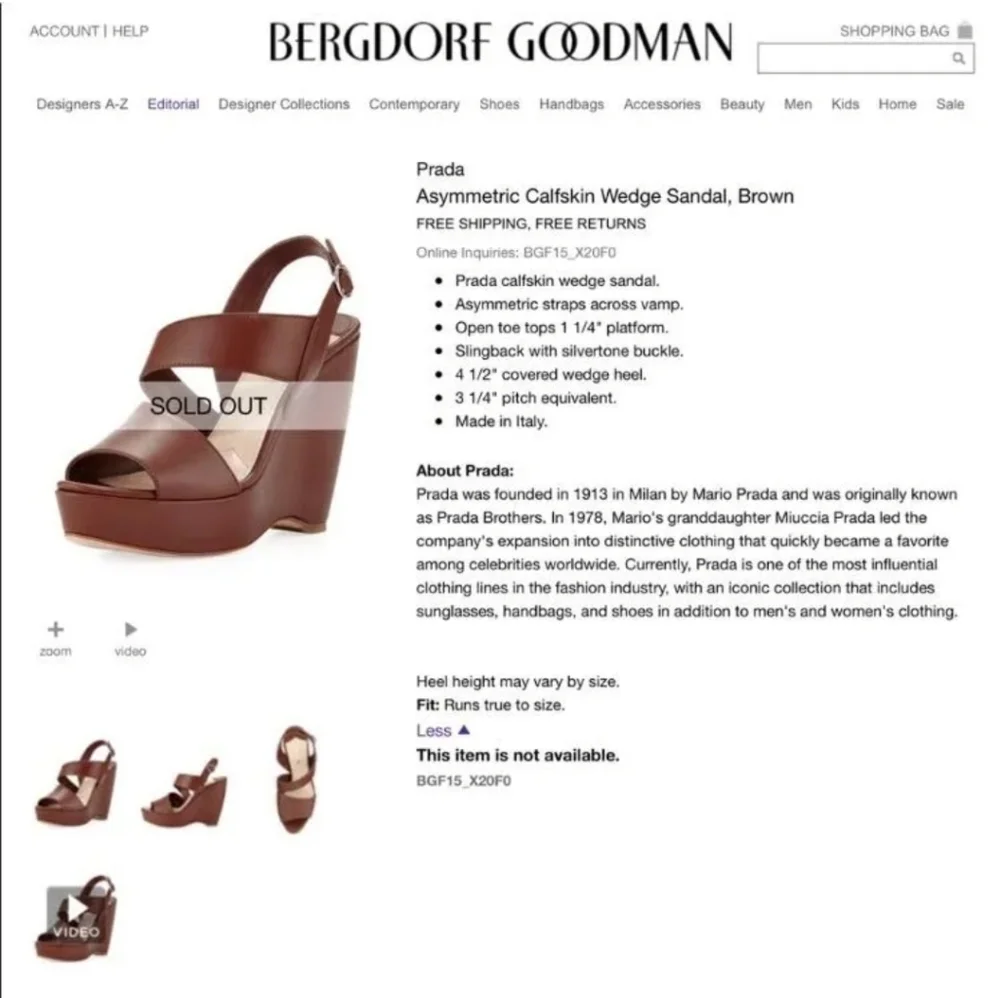 Prada Asymmetric Calfskin Wedge Sandal